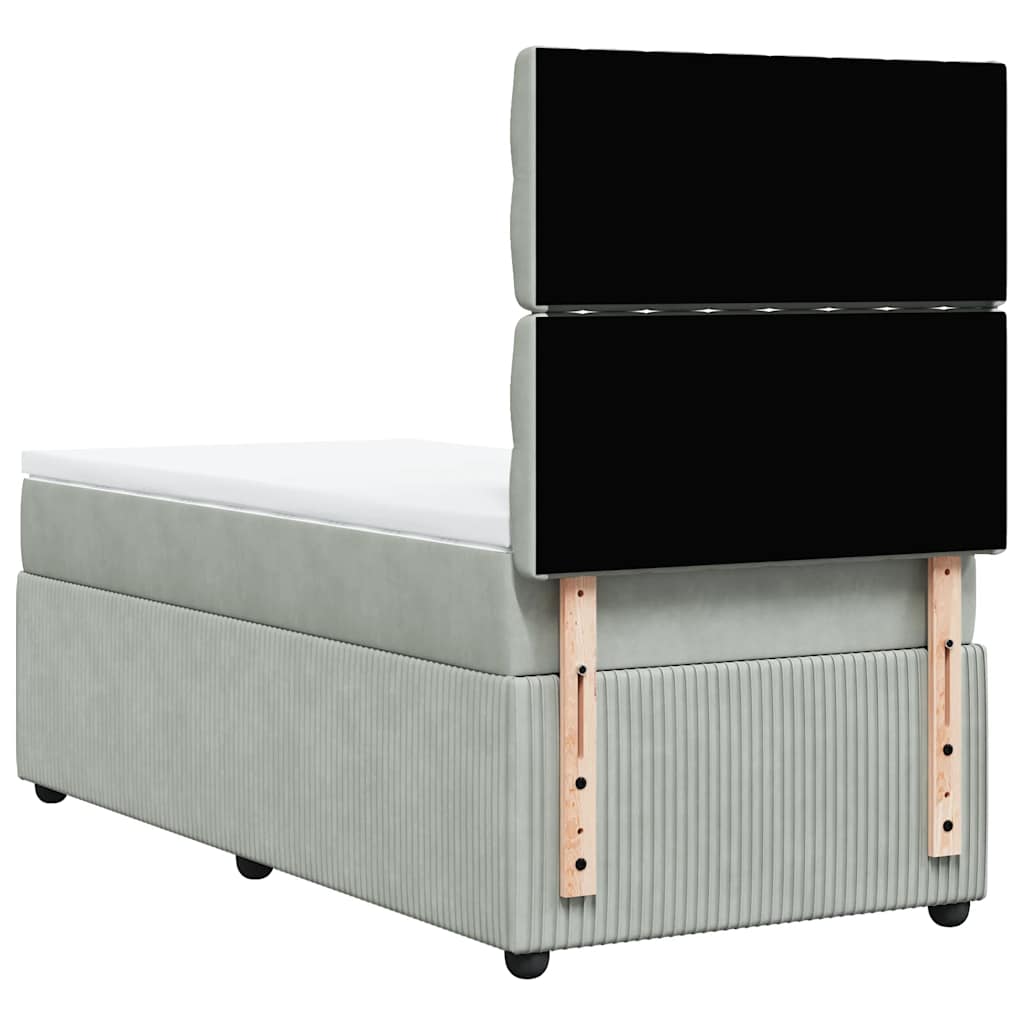 vidaXL Κρεβάτι Boxspring με Στρώμα Ανοιχτό Γκρι 90x190 εκ. Βελούδινο