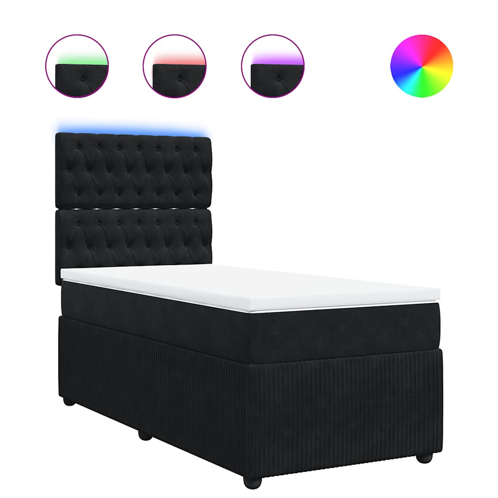 vidaXL Κρεβάτι Boxspring με Στρώμα Μαύρο 90x190 εκ. Βελούδινο