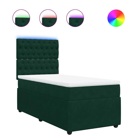 vidaXL Κρεβάτι Boxspring με Στρώμα Σκούρο Πράσινο 90x190 εκ. Βελούδινο
