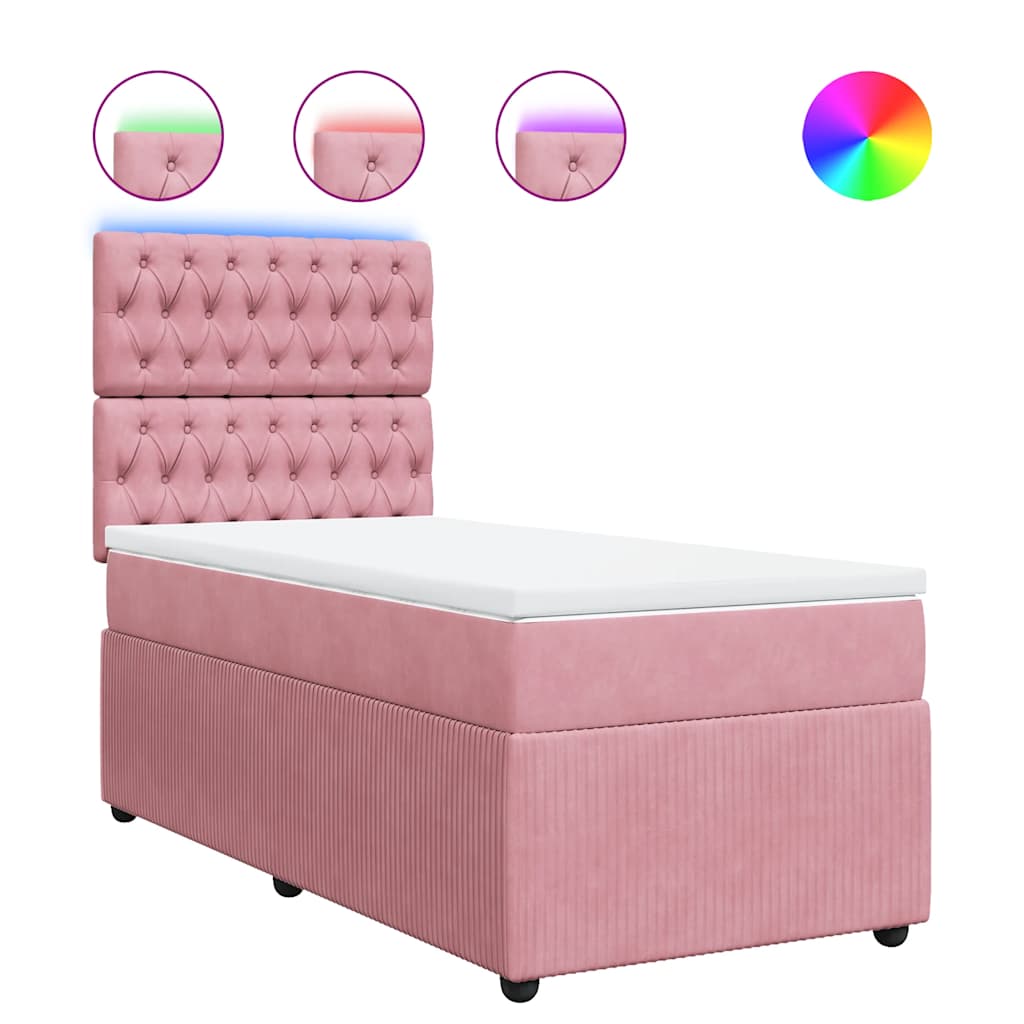 vidaXL Κρεβάτι Boxspring με Στρώμα Ροζ 90x190 εκ. Βελούδινο