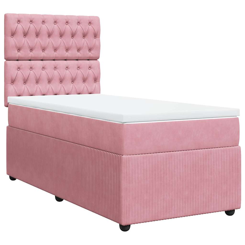 vidaXL Κρεβάτι Boxspring με Στρώμα Ροζ 90x190 εκ. Βελούδινο