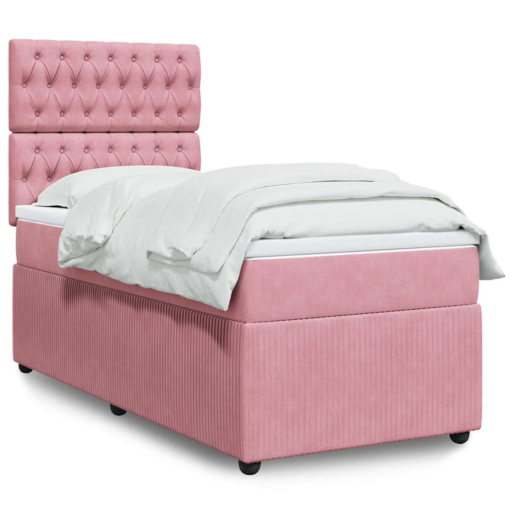 vidaXL Κρεβάτι Boxspring με Στρώμα Ροζ 90x190 εκ. Βελούδινο