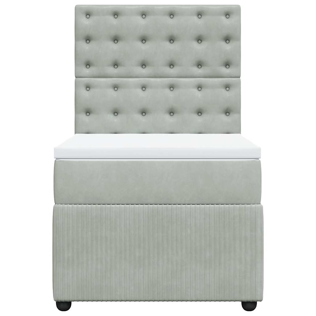 vidaXL Κρεβάτι Boxspring με Στρώμα Ανοιχτό Γκρι 90x190 εκ. Βελούδινο