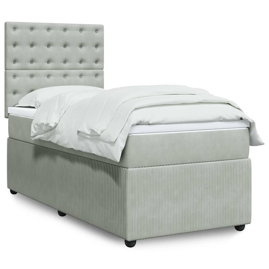 vidaXL Κρεβάτι Boxspring με Στρώμα Ανοιχτό Γκρι 90x190 εκ. Βελούδινο