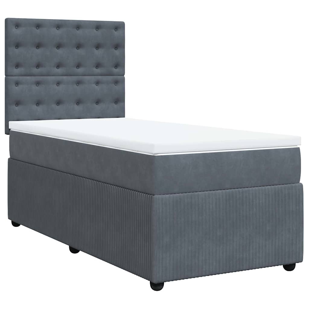 vidaXL Κρεβάτι Boxspring με Στρώμα Σκούρο Γκρι 90x190 εκ. Βελούδινο
