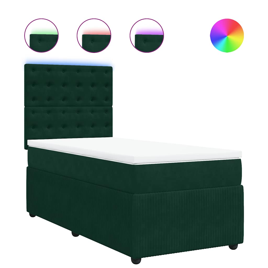 vidaXL Κρεβάτι Boxspring με Στρώμα Σκούρο Πράσινο 90x190 εκ. Βελούδινο