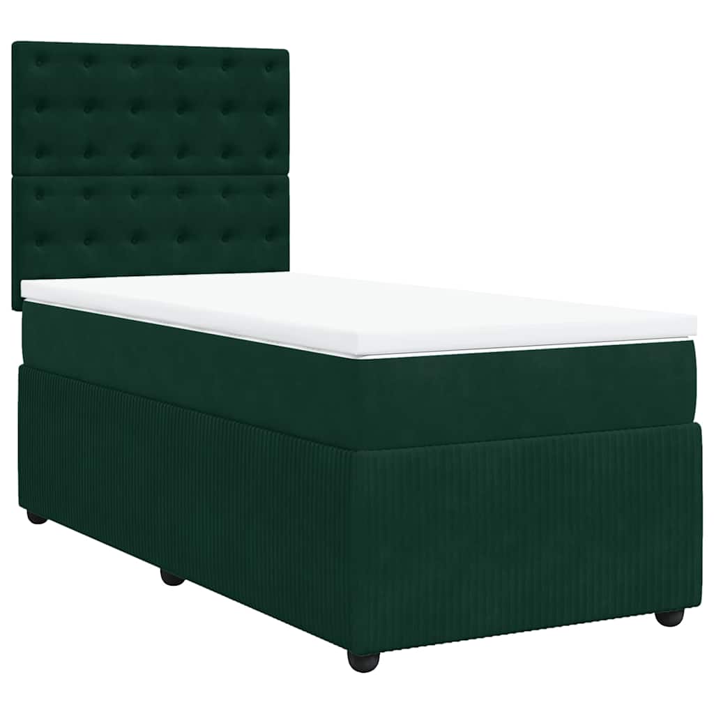 vidaXL Κρεβάτι Boxspring με Στρώμα Σκούρο Πράσινο 90x190 εκ. Βελούδινο