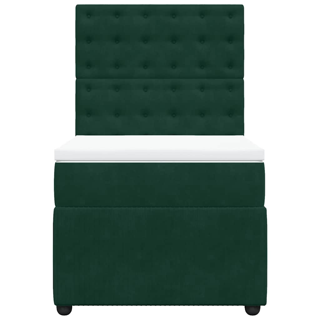 vidaXL Κρεβάτι Boxspring με Στρώμα Σκούρο Πράσινο 90x190 εκ. Βελούδινο