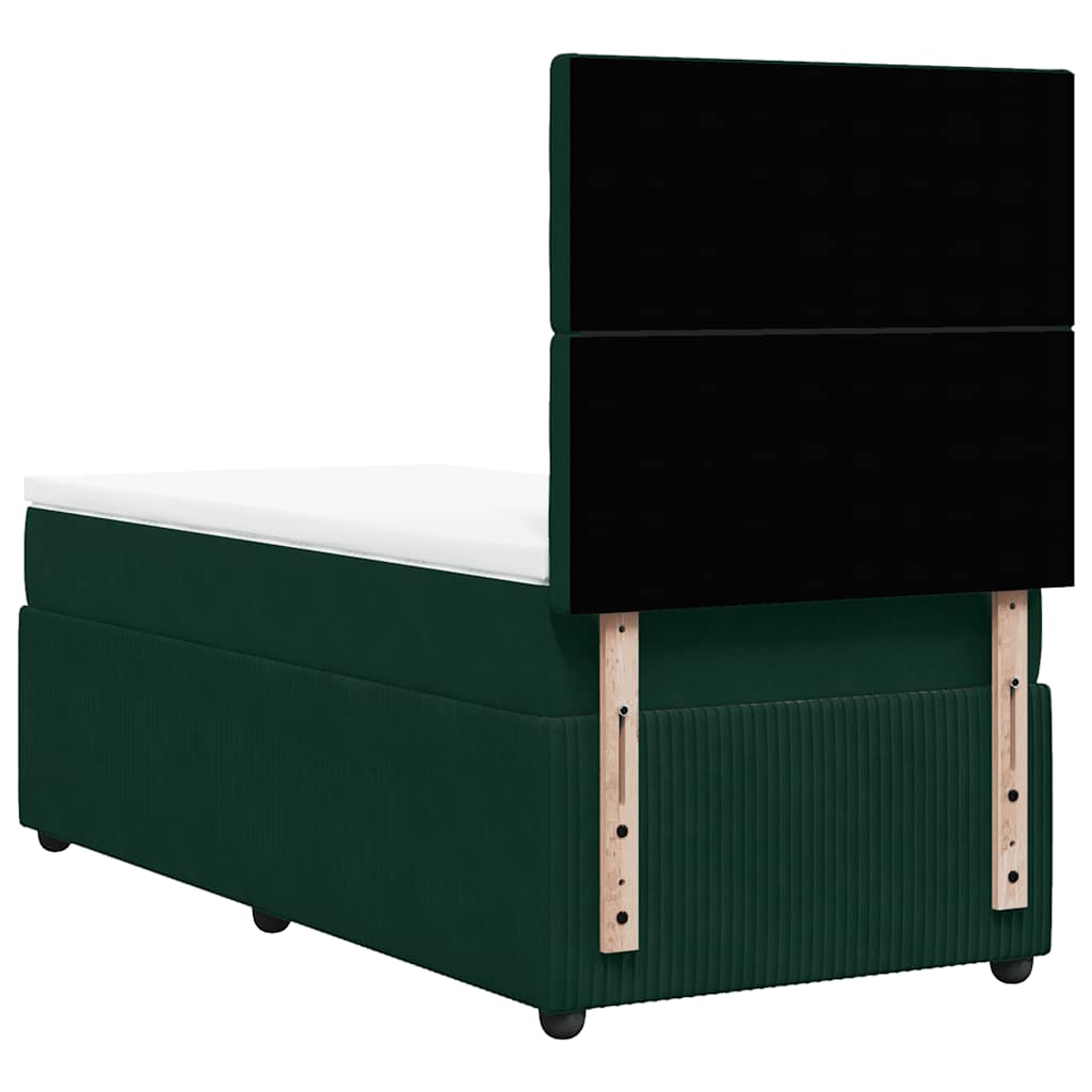 vidaXL Κρεβάτι Boxspring με Στρώμα Σκούρο Πράσινο 90x190 εκ. Βελούδινο