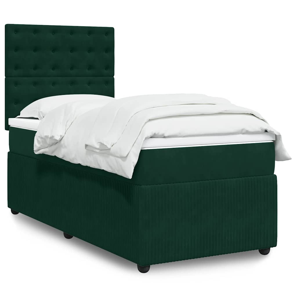 vidaXL Κρεβάτι Boxspring με Στρώμα Σκούρο Πράσινο 90x190 εκ. Βελούδινο