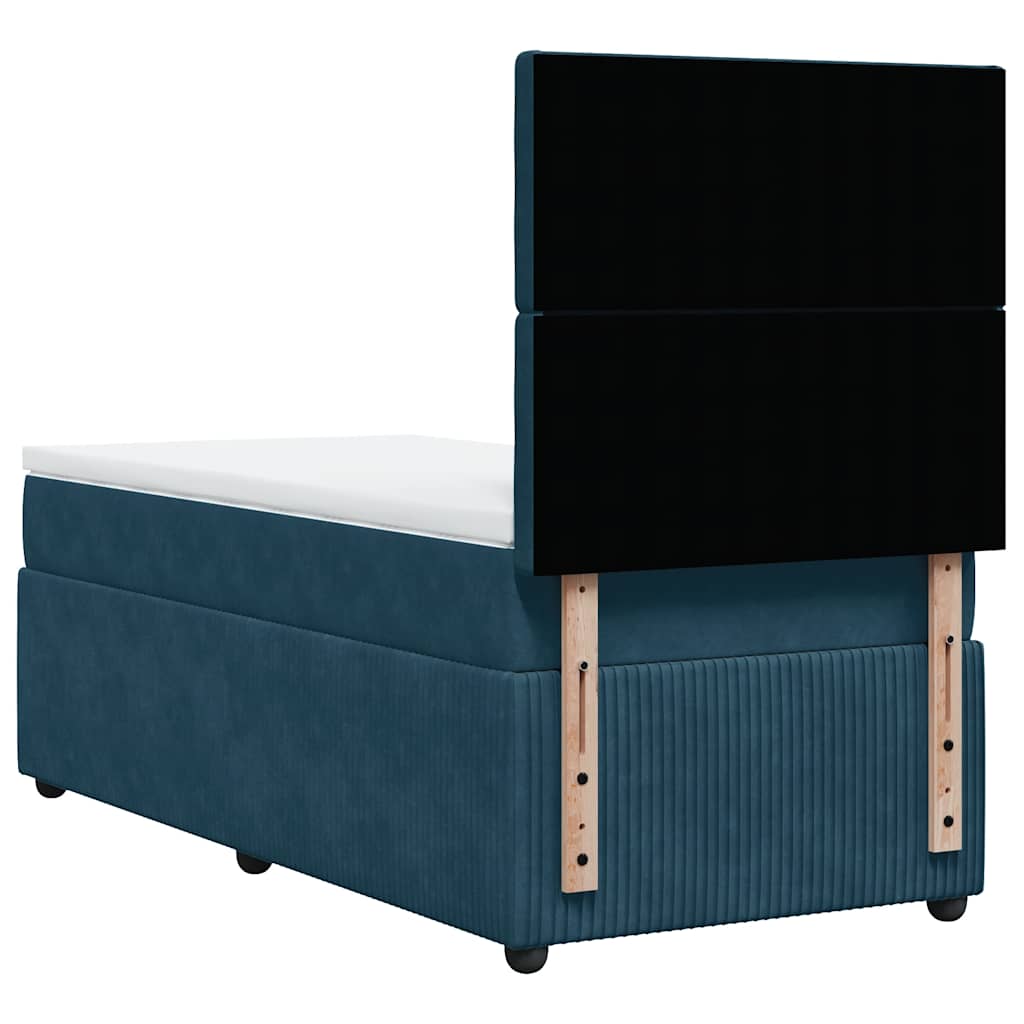 vidaXL Κρεβάτι Boxspring με Στρώμα Μπλε 90x190 εκ. Βελούδινο