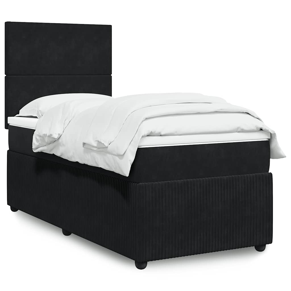 vidaXL Κρεβάτι Boxspring με Στρώμα Μαύρο 90x200 εκ. Βελούδινο