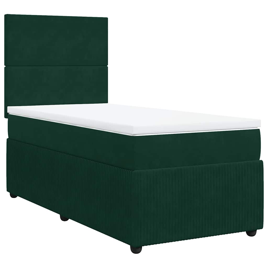 vidaXL Κρεβάτι Boxspring με Στρώμα Σκούρο Πράσινο 90x200 εκ. Βελούδινο