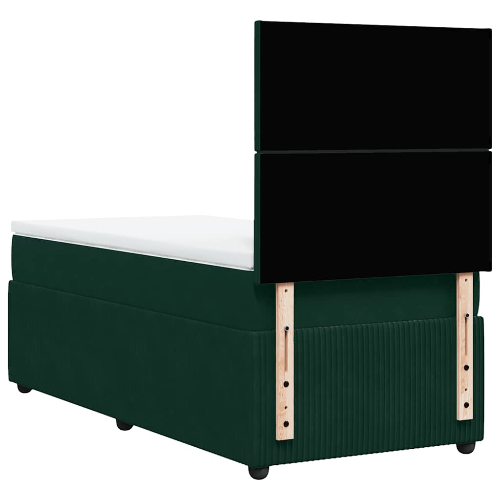 vidaXL Κρεβάτι Boxspring με Στρώμα Σκούρο Πράσινο 90x200 εκ. Βελούδινο