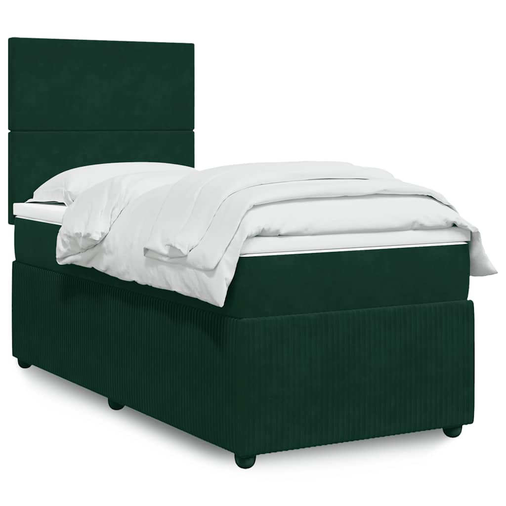 vidaXL Κρεβάτι Boxspring με Στρώμα Σκούρο Πράσινο 90x200 εκ. Βελούδινο
