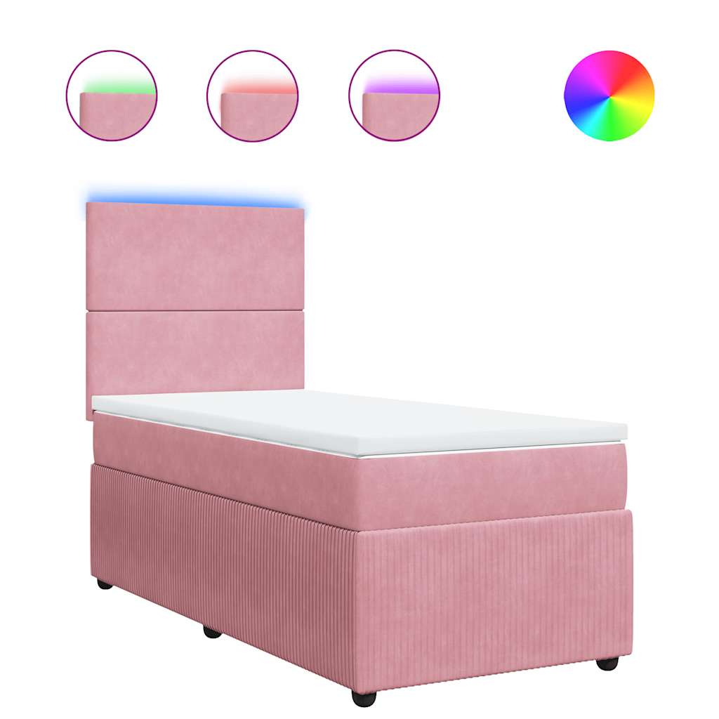 vidaXL Κρεβάτι Boxspring με Στρώμα Ροζ 90x200 εκ. Βελούδινο