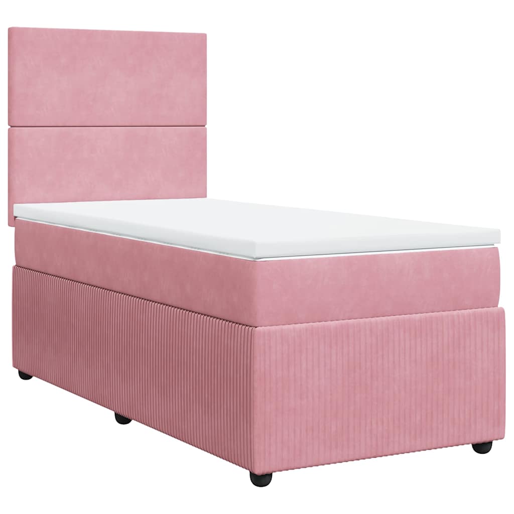vidaXL Κρεβάτι Boxspring με Στρώμα Ροζ 90x200 εκ. Βελούδινο
