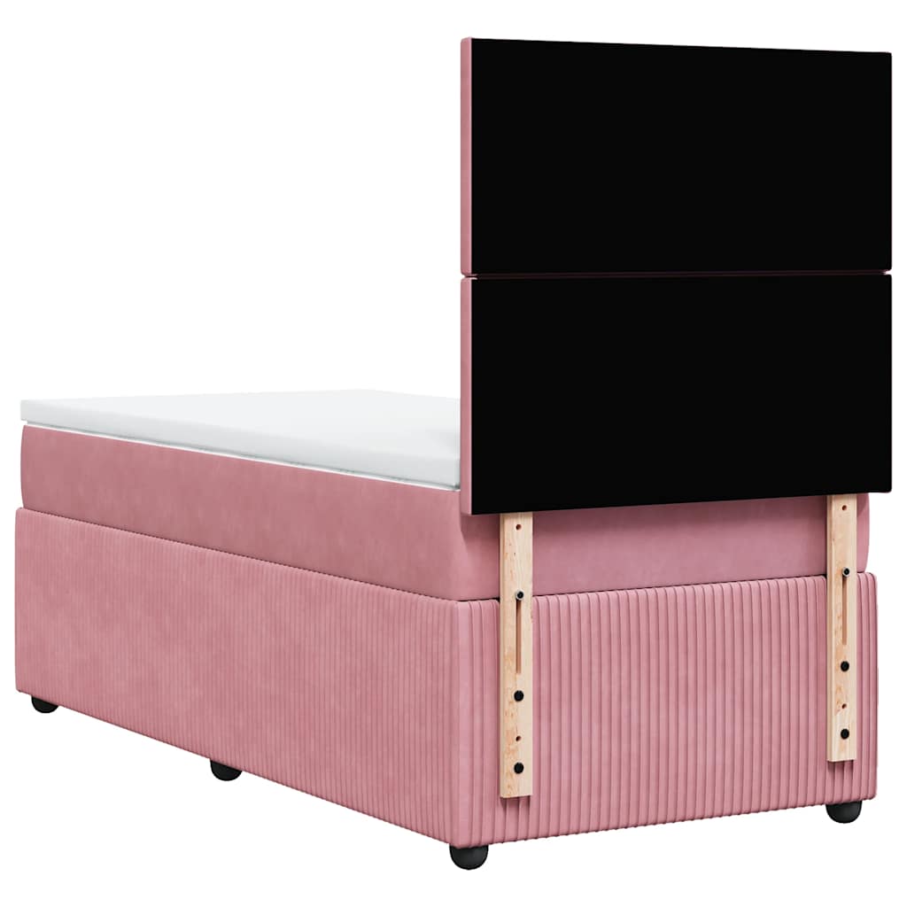 vidaXL Κρεβάτι Boxspring με Στρώμα Ροζ 90x200 εκ. Βελούδινο