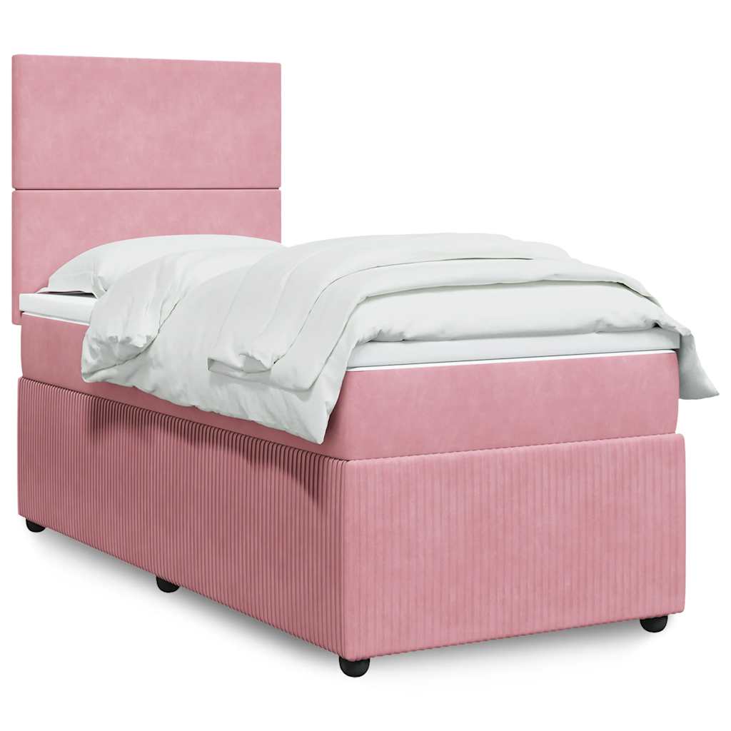 vidaXL Κρεβάτι Boxspring με Στρώμα Ροζ 90x200 εκ. Βελούδινο