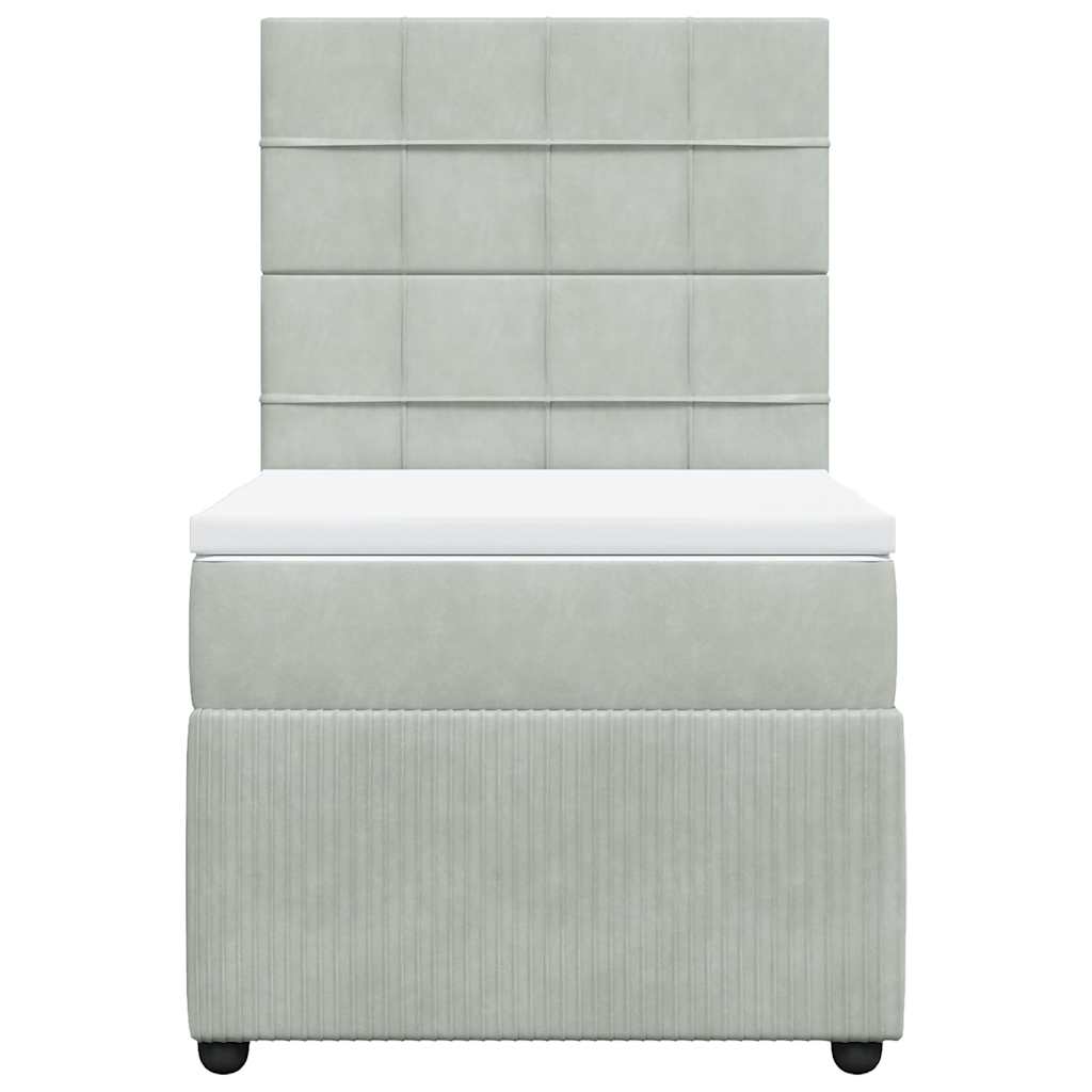 vidaXL Κρεβάτι Boxspring με Στρώμα Ανοιχτό Γκρι 90x200 εκ. Βελούδινο