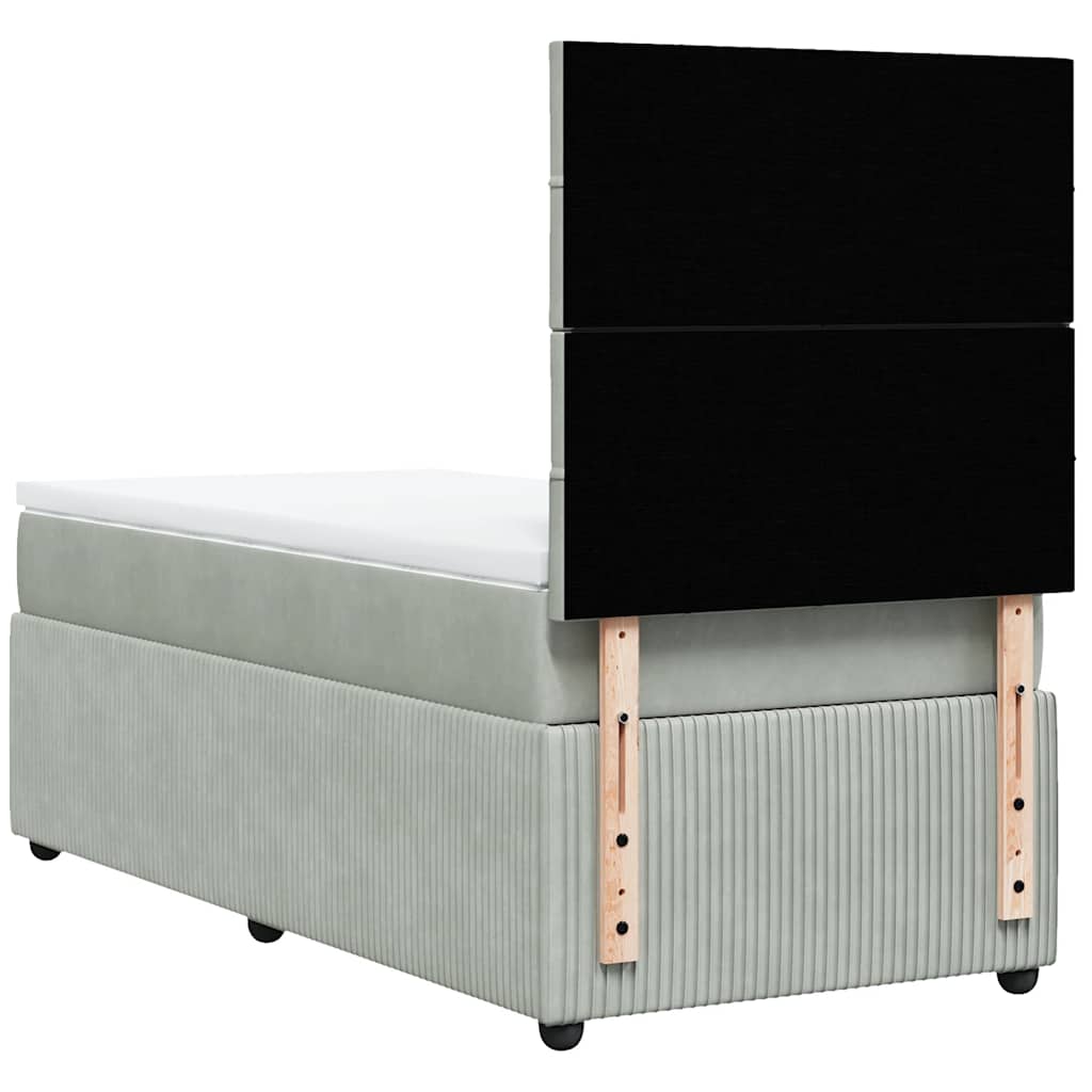 vidaXL Κρεβάτι Boxspring με Στρώμα Ανοιχτό Γκρι 90x200 εκ. Βελούδινο