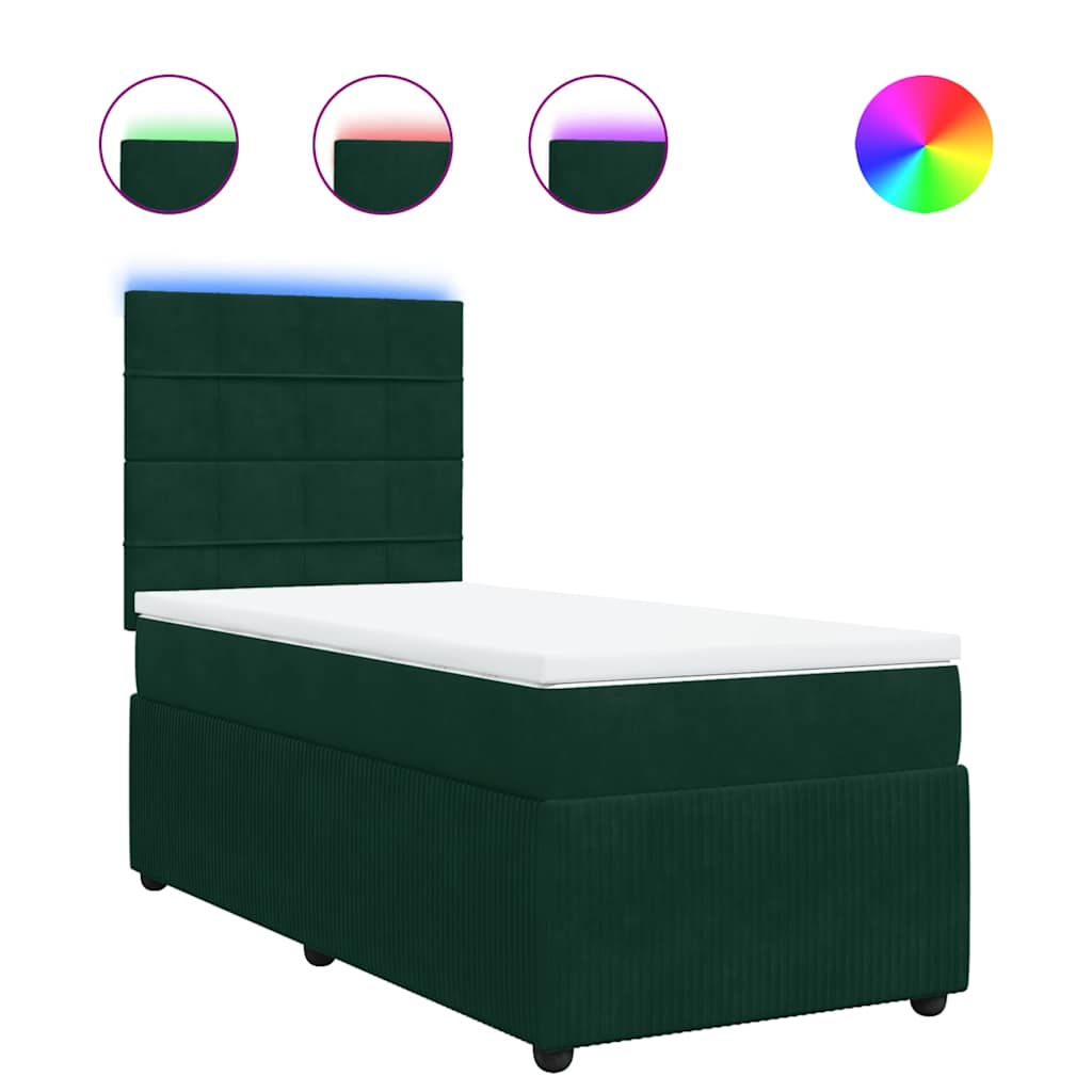 vidaXL Κρεβάτι Boxspring με Στρώμα Σκούρο Πράσινο 90x200 εκ. Βελούδινο