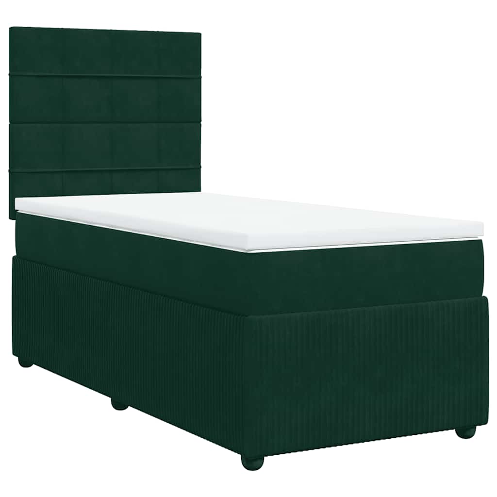 vidaXL Κρεβάτι Boxspring με Στρώμα Σκούρο Πράσινο 90x200 εκ. Βελούδινο
