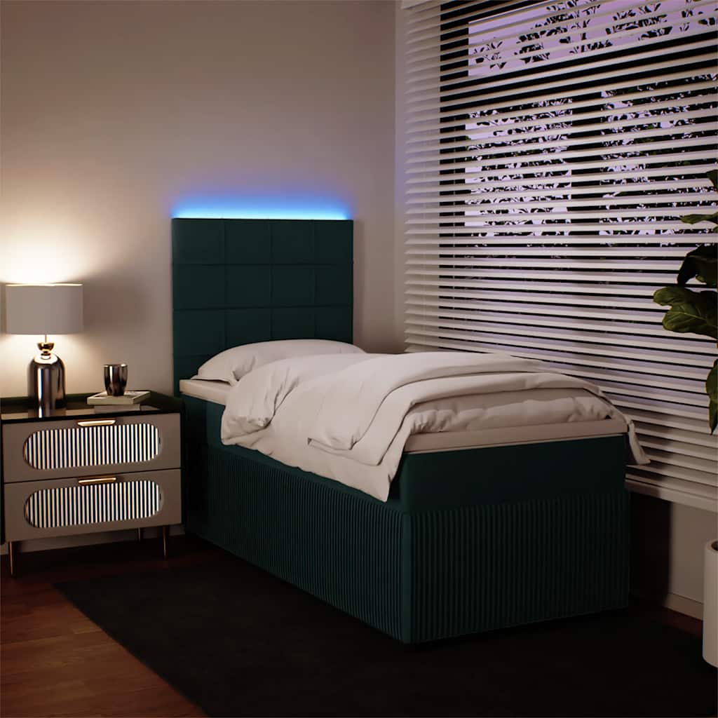 vidaXL Κρεβάτι Boxspring με Στρώμα Σκούρο Πράσινο 90x200 εκ. Βελούδινο