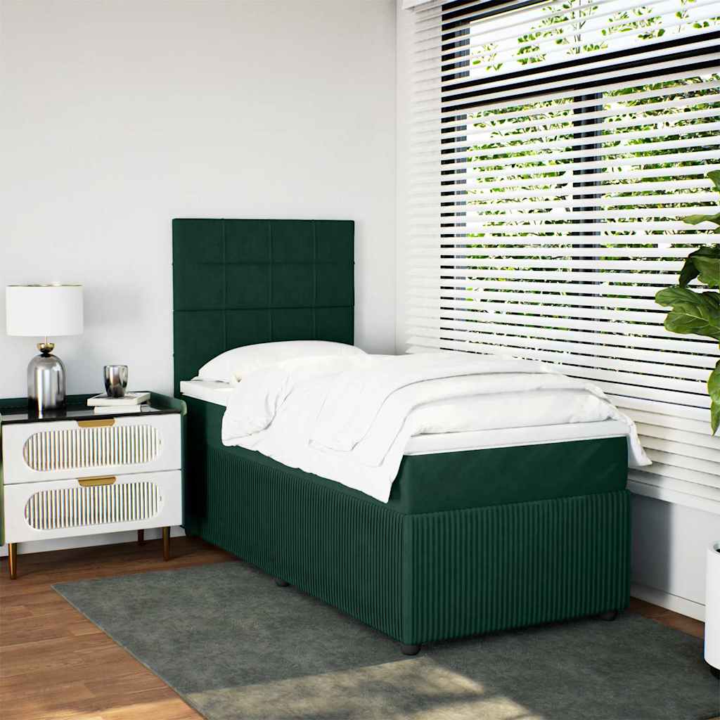 vidaXL Κρεβάτι Boxspring με Στρώμα Σκούρο Πράσινο 90x200 εκ. Βελούδινο