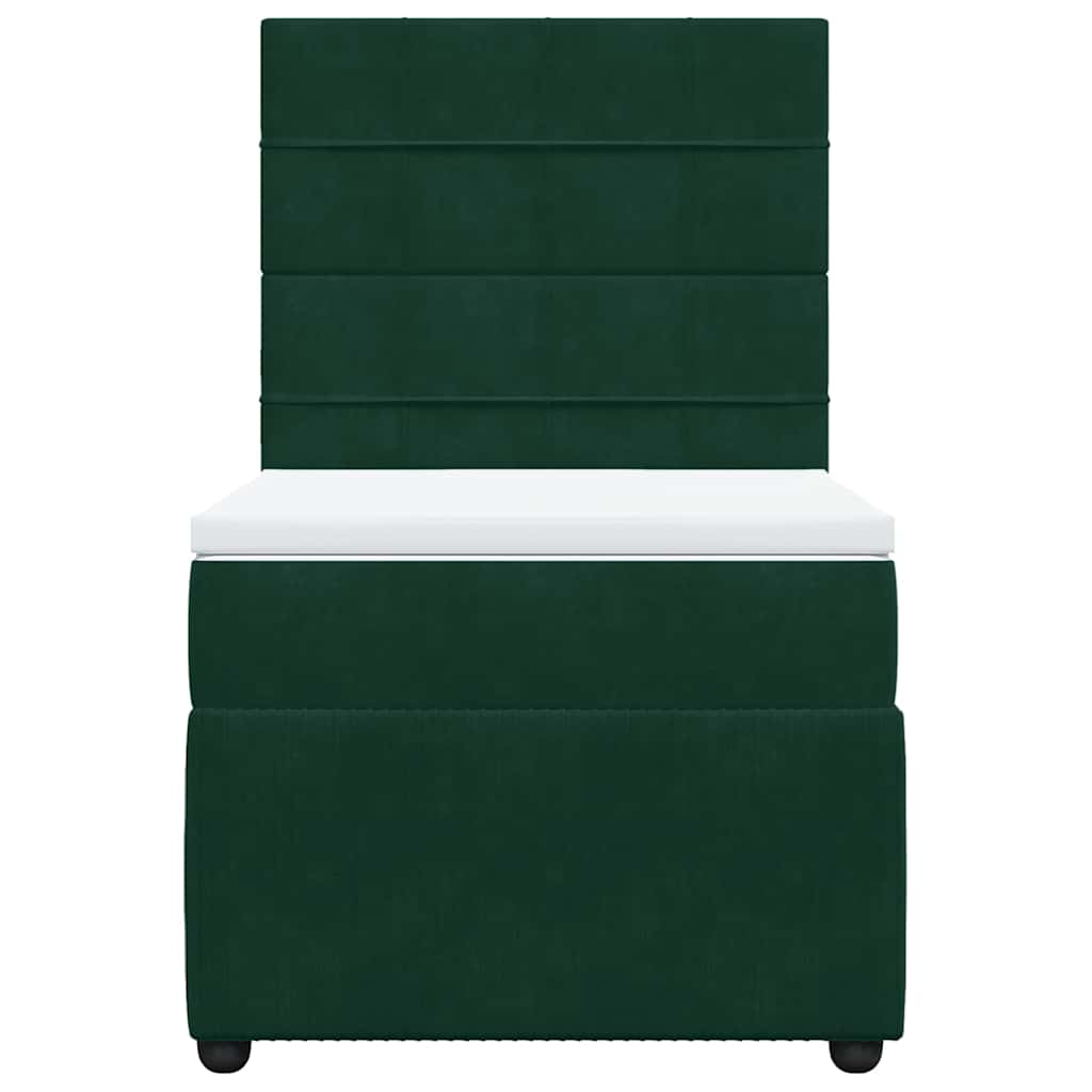 vidaXL Κρεβάτι Boxspring με Στρώμα Σκούρο Πράσινο 90x200 εκ. Βελούδινο