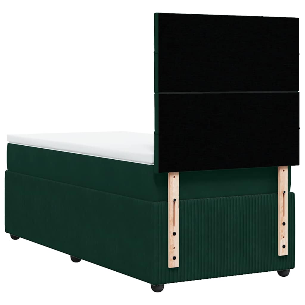 vidaXL Κρεβάτι Boxspring με Στρώμα Σκούρο Πράσινο 90x200 εκ. Βελούδινο