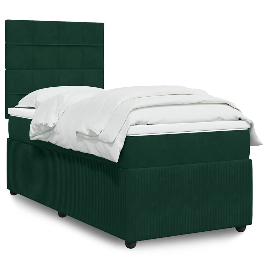 vidaXL Κρεβάτι Boxspring με Στρώμα Σκούρο Πράσινο 90x200 εκ. Βελούδινο