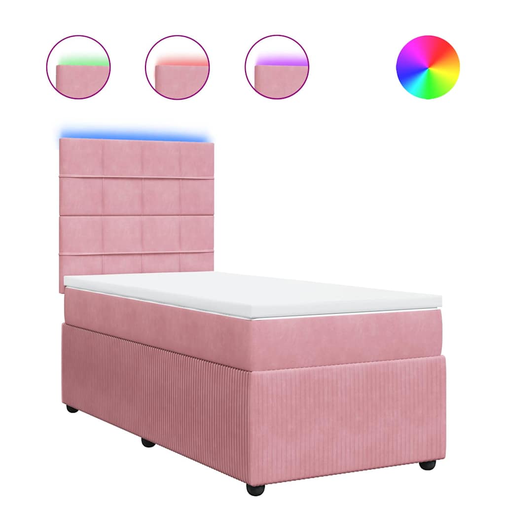 vidaXL Κρεβάτι Boxspring με Στρώμα Ροζ 90x200 εκ. Βελούδινο