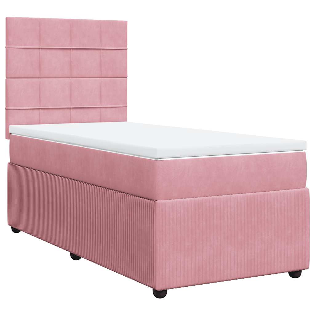 vidaXL Κρεβάτι Boxspring με Στρώμα Ροζ 90x200 εκ. Βελούδινο