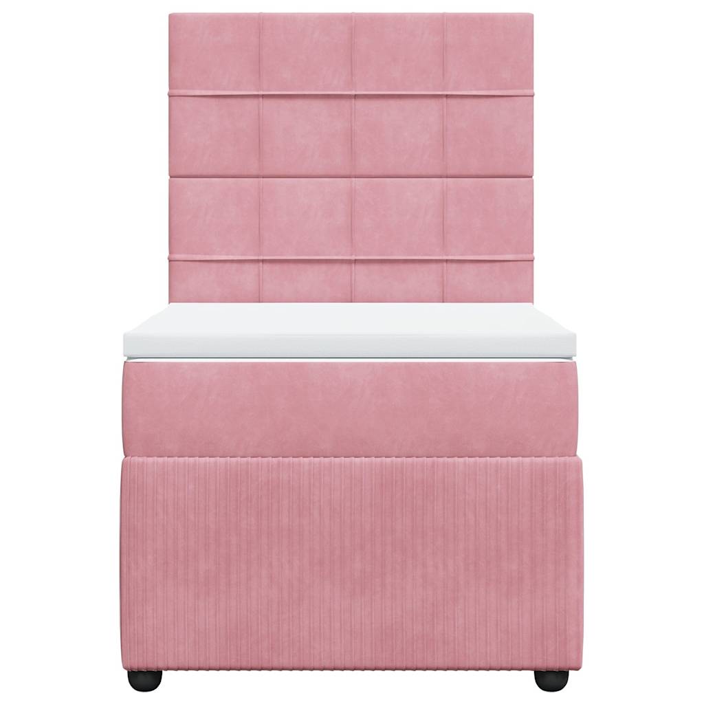 vidaXL Κρεβάτι Boxspring με Στρώμα Ροζ 90x200 εκ. Βελούδινο