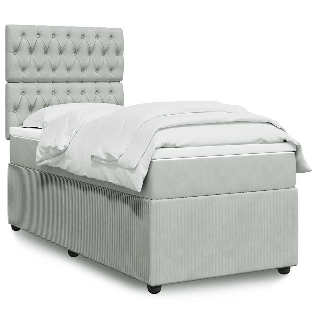 vidaXL Κρεβάτι Boxspring με Στρώμα Ανοιχτό Γκρι 90x200 εκ. Βελούδινο