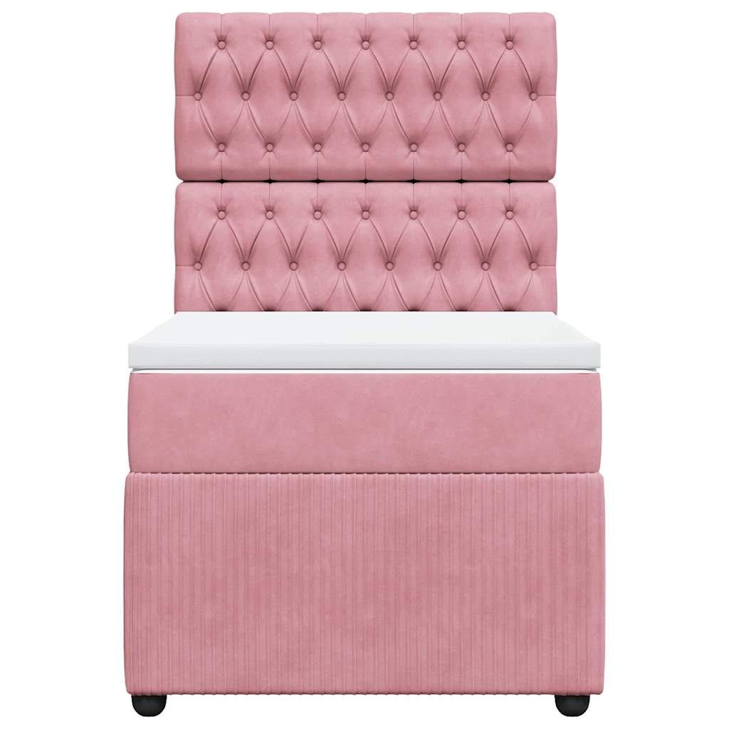 vidaXL Κρεβάτι Boxspring με Στρώμα Ροζ 90x200 εκ. Βελούδινο