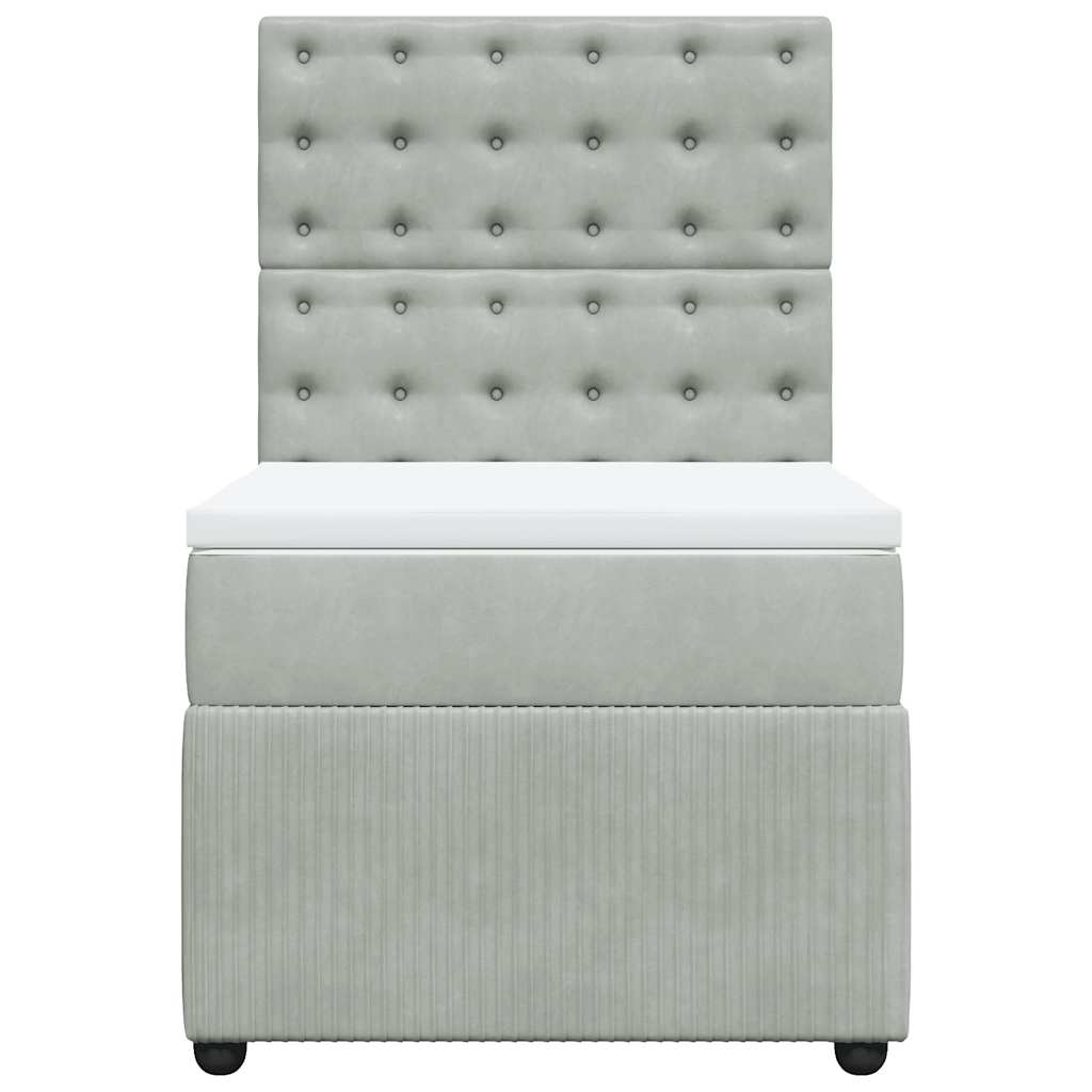 vidaXL Κρεβάτι Boxspring με Στρώμα Ανοιχτό Γκρι 90x200 εκ. Βελούδινο