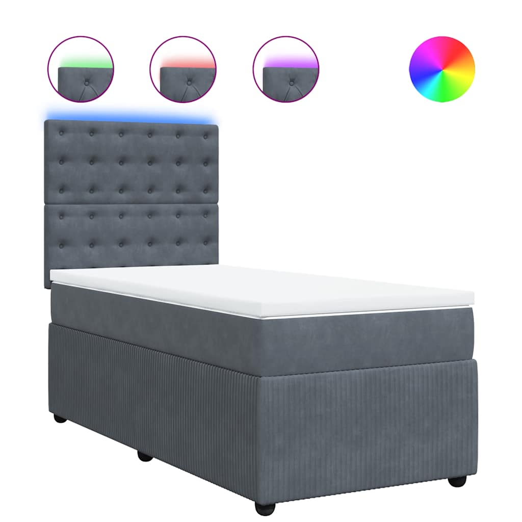 vidaXL Κρεβάτι Boxspring με Στρώμα Σκούρο Γκρι 90x200 εκ. Βελούδινο