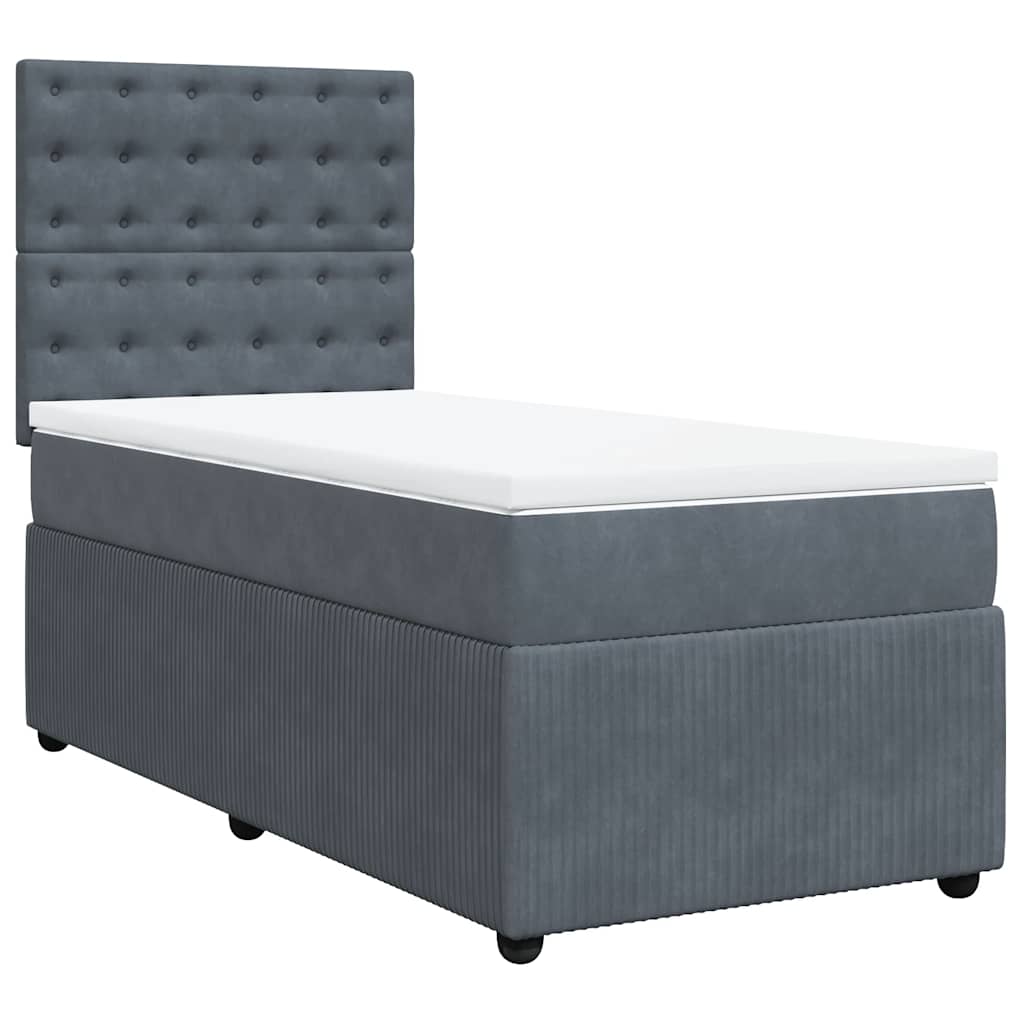 vidaXL Κρεβάτι Boxspring με Στρώμα Σκούρο Γκρι 90x200 εκ. Βελούδινο