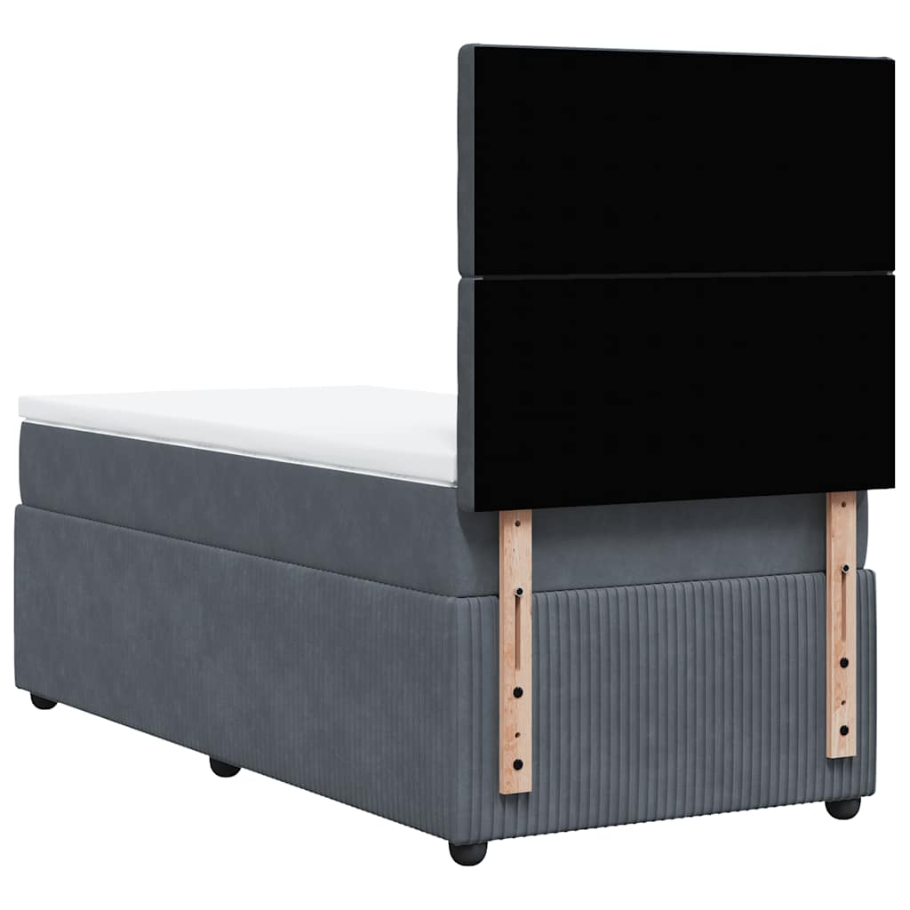 vidaXL Κρεβάτι Boxspring με Στρώμα Σκούρο Γκρι 90x200 εκ. Βελούδινο