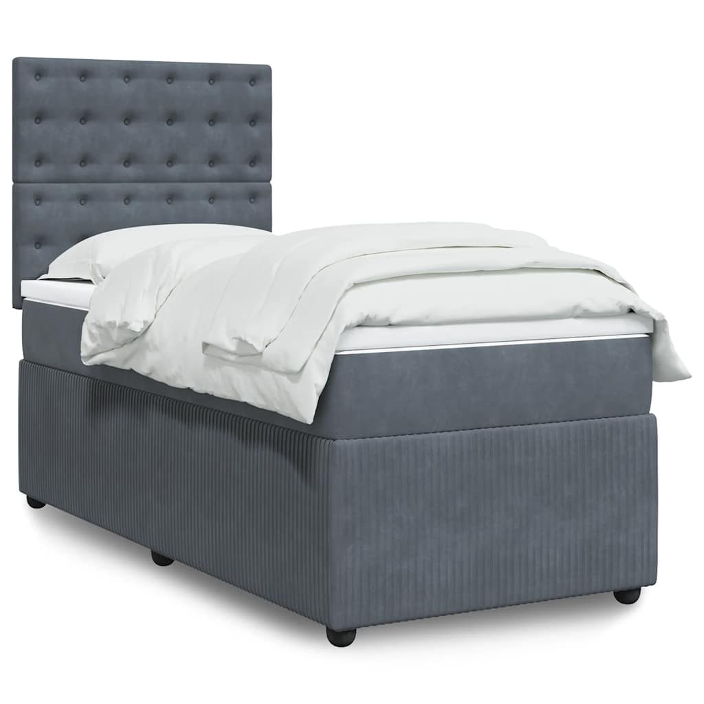 vidaXL Κρεβάτι Boxspring με Στρώμα Σκούρο Γκρι 90x200 εκ. Βελούδινο