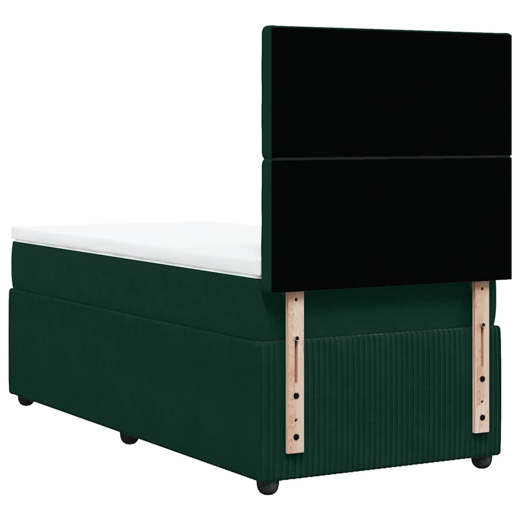 vidaXL Κρεβάτι Boxspring με Στρώμα Σκούρο Πράσινο 90x200 εκ. Βελούδινο