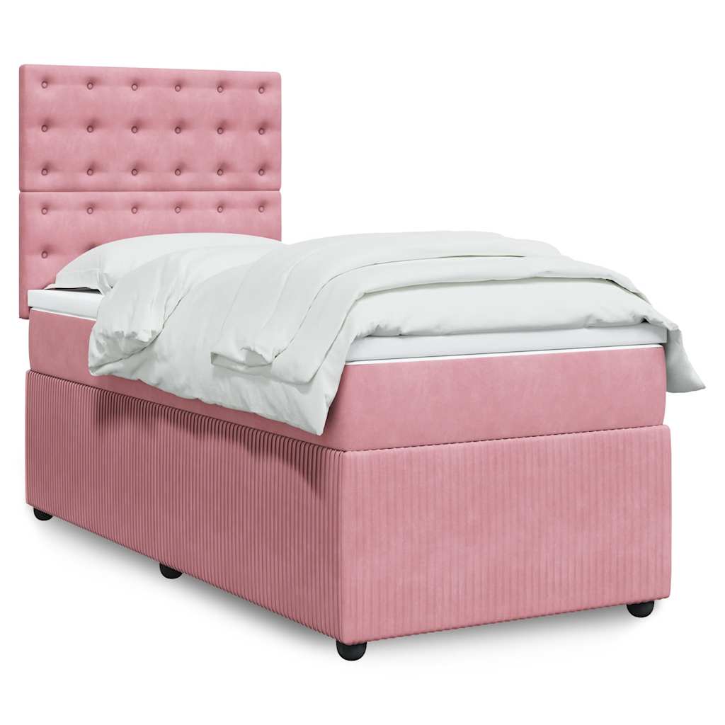 vidaXL Κρεβάτι Boxspring με Στρώμα Ροζ 90x200 εκ. Βελούδινο