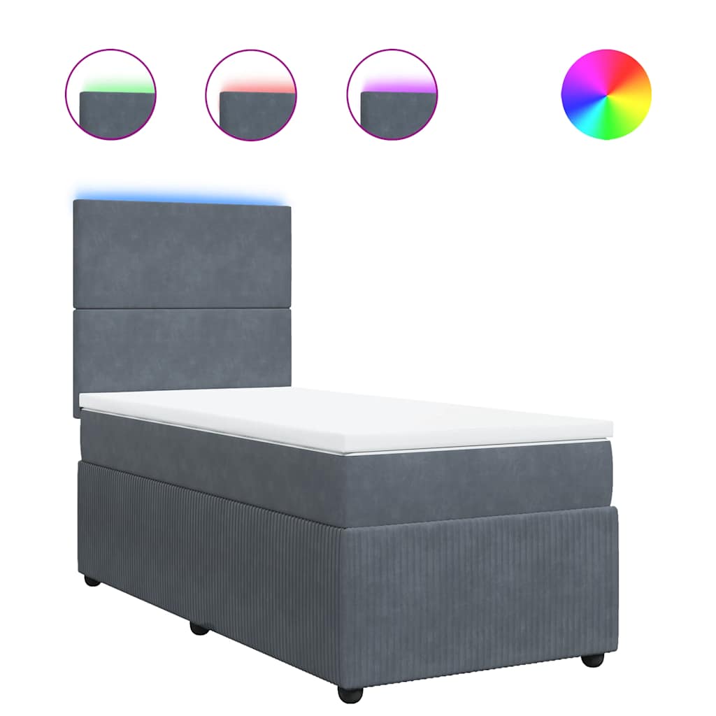 vidaXL Κρεβάτι Boxspring με Στρώμα Σκούρο Γκρι 100x200 εκ. Βελούδινο