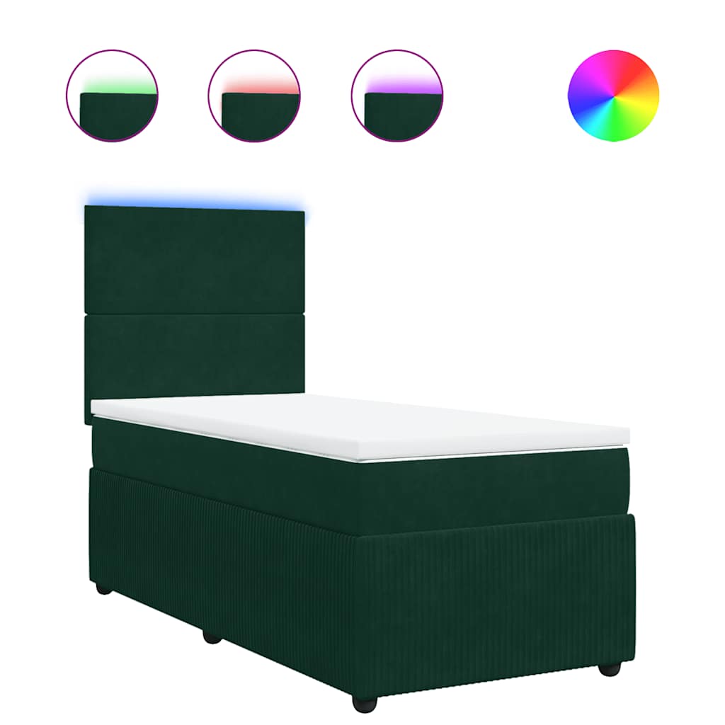 vidaXL Κρεβάτι Boxspring με Στρώμα Σκούρο Πράσινο 100x200εκ. Βελούδινο