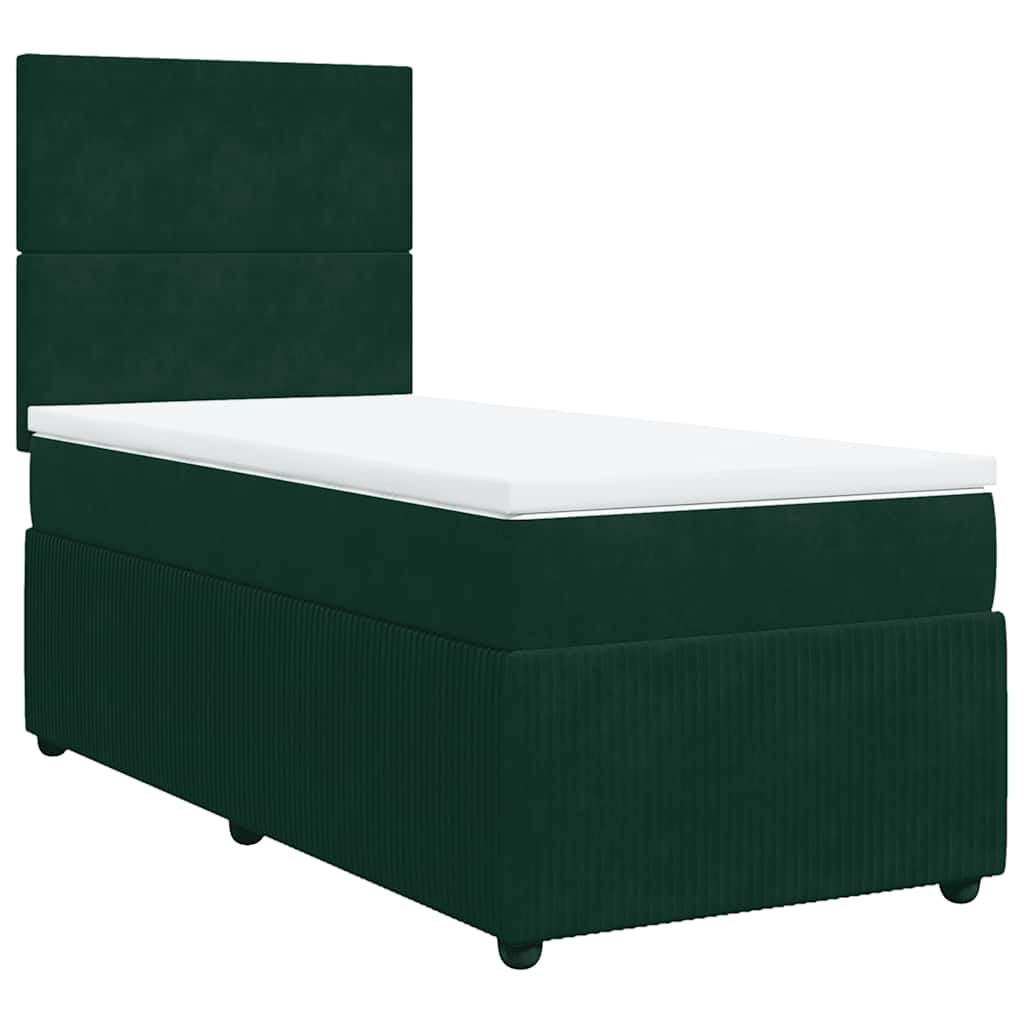 vidaXL Κρεβάτι Boxspring με Στρώμα Σκούρο Πράσινο 100x200εκ. Βελούδινο