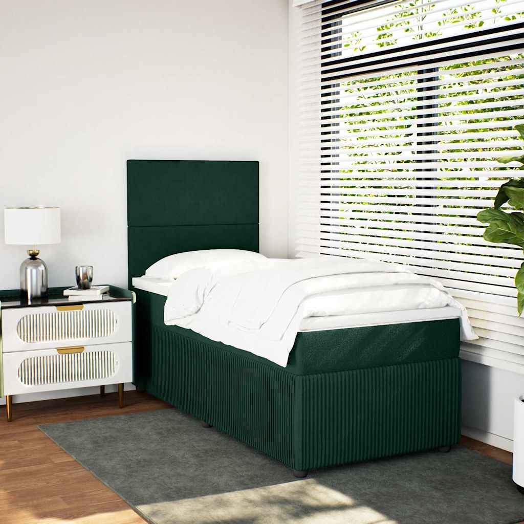 vidaXL Κρεβάτι Boxspring με Στρώμα Σκούρο Πράσινο 100x200εκ. Βελούδινο