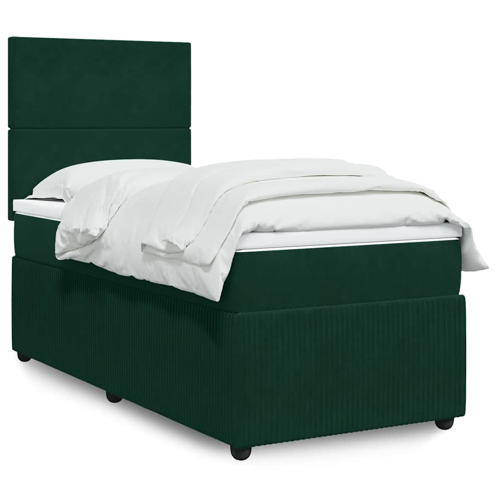vidaXL Κρεβάτι Boxspring με Στρώμα Σκούρο Πράσινο 100x200εκ. Βελούδινο
