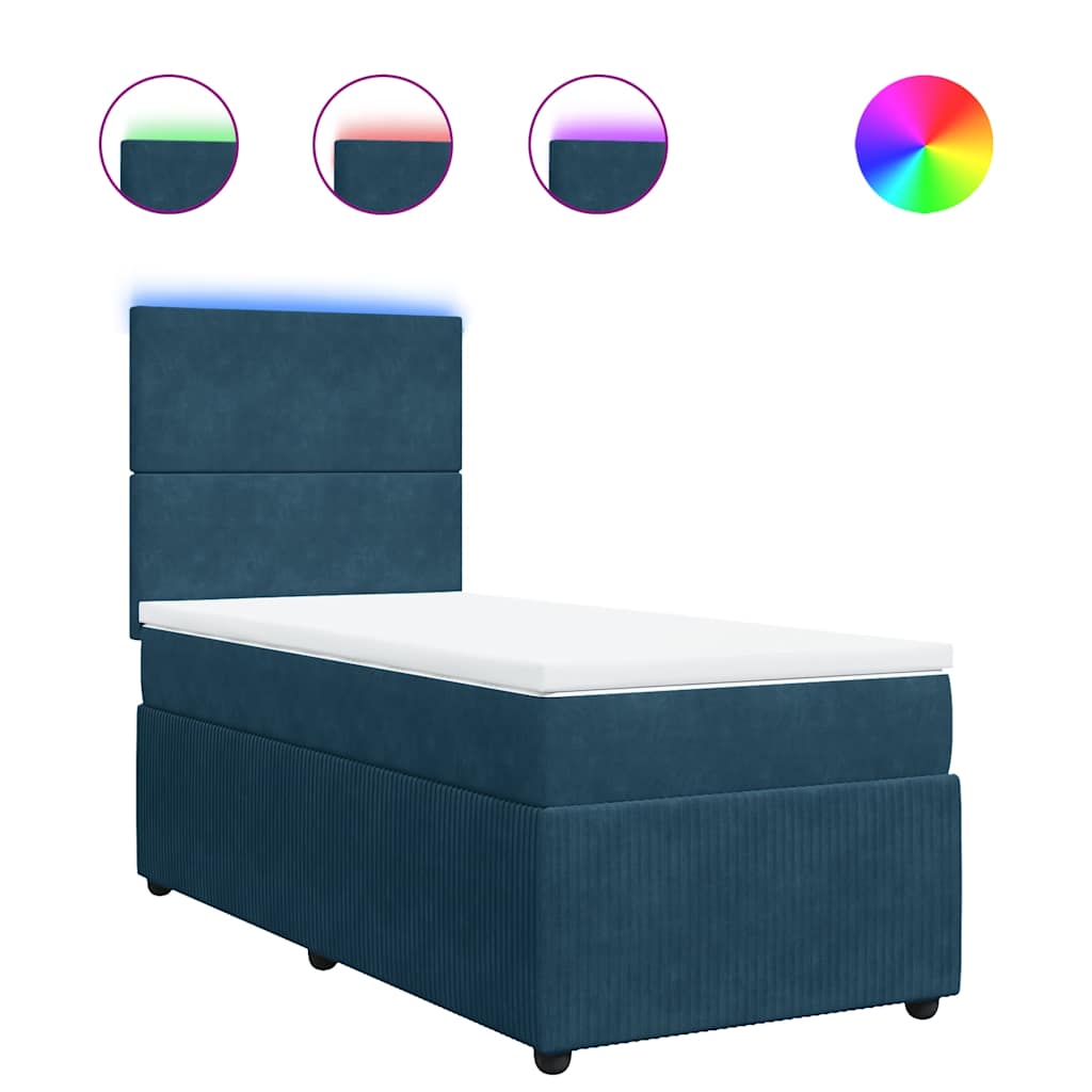 vidaXL Κρεβάτι Boxspring με Στρώμα Μπλε 100x200 εκ. Βελούδινο